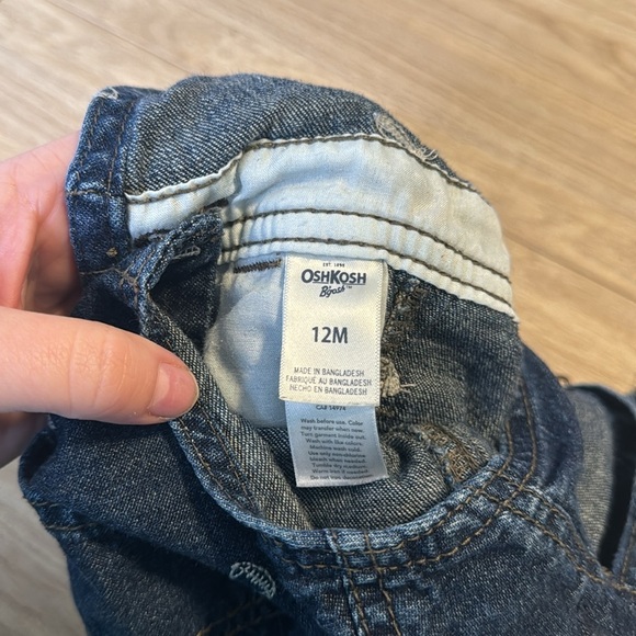 OshKosh B'gosh Blue Denim Overalls with Football Print 12 Months - Picture 5 of 6